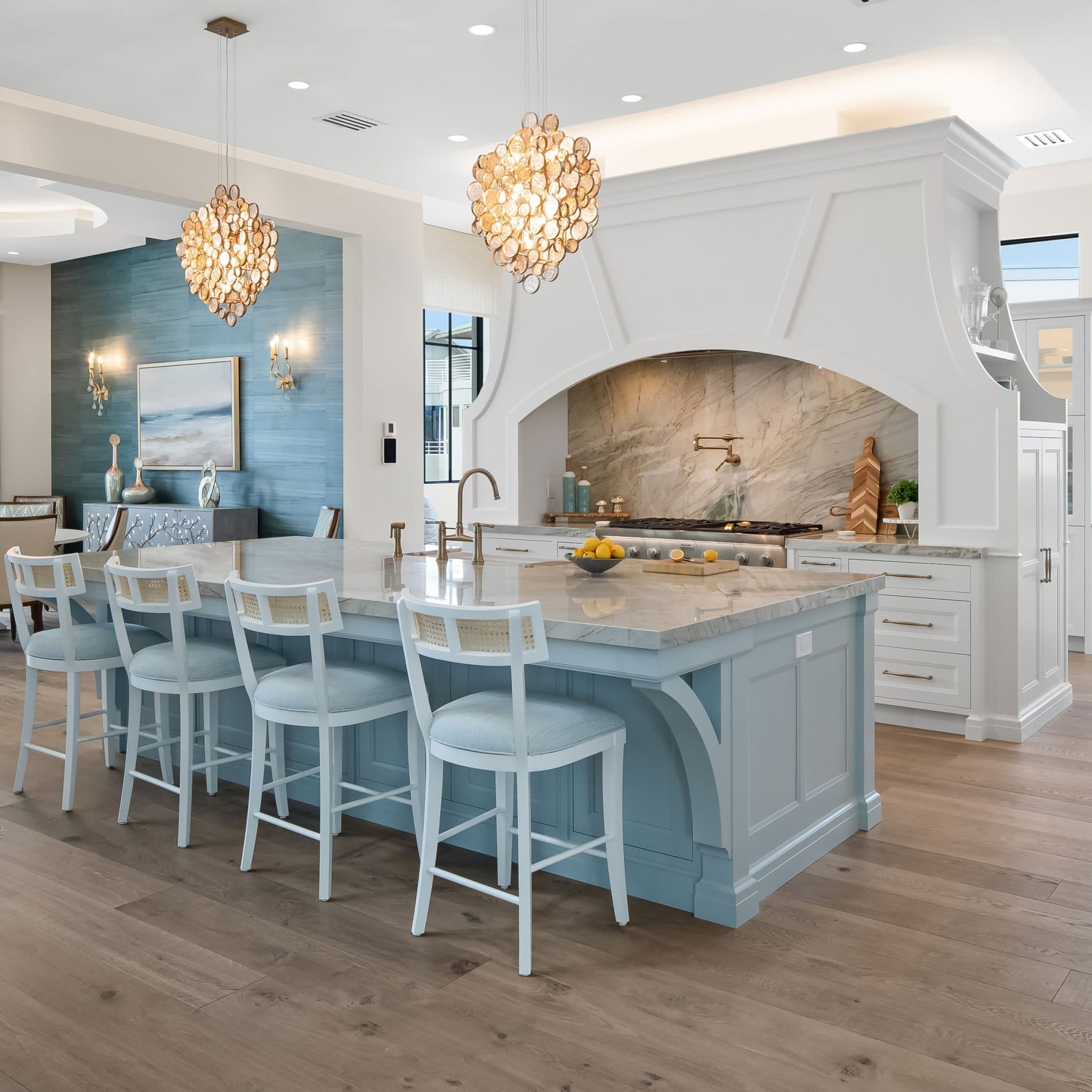 Custom Kitchen With Painted Blue Island