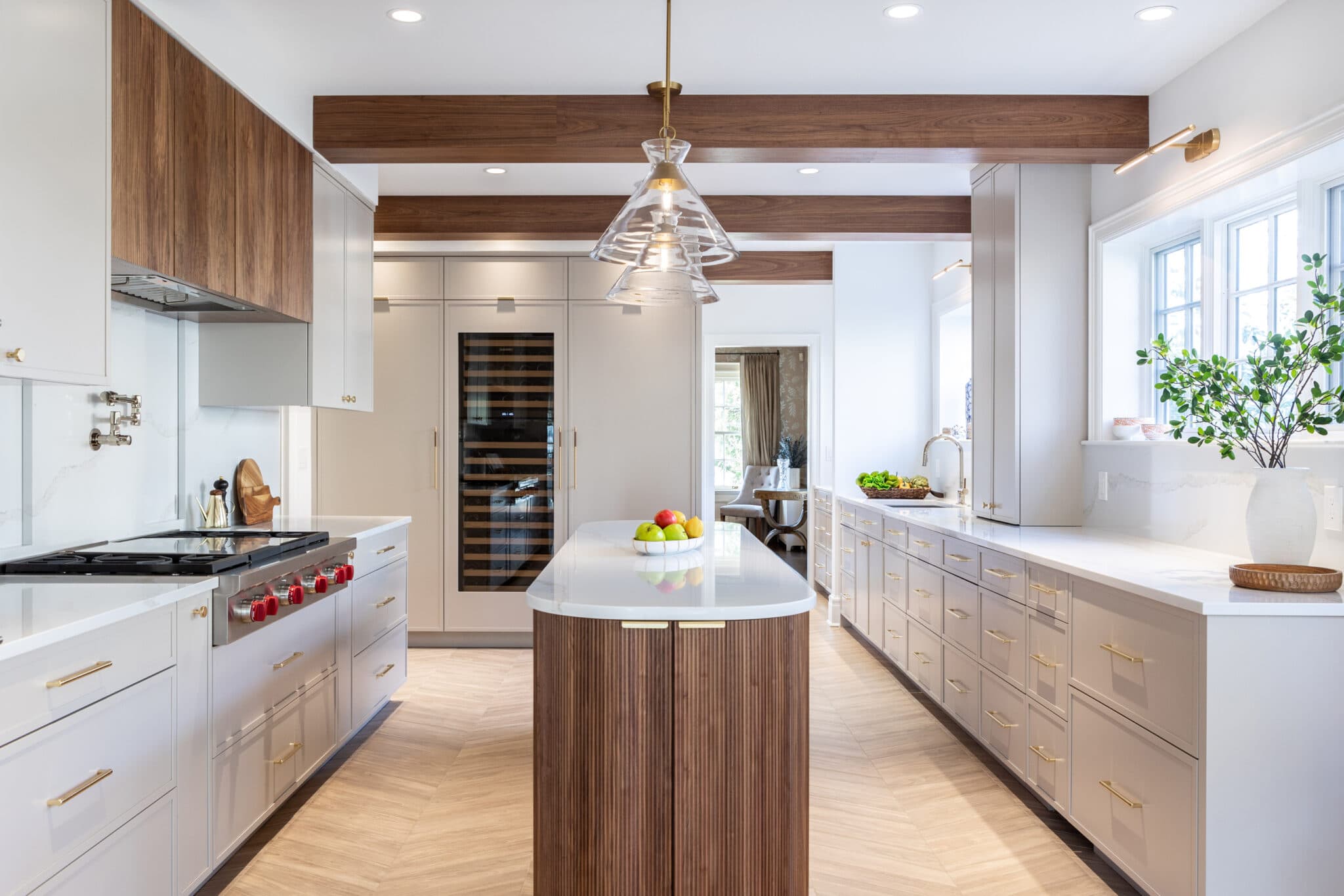 Painted Kitchen With Reeded Rounded Island