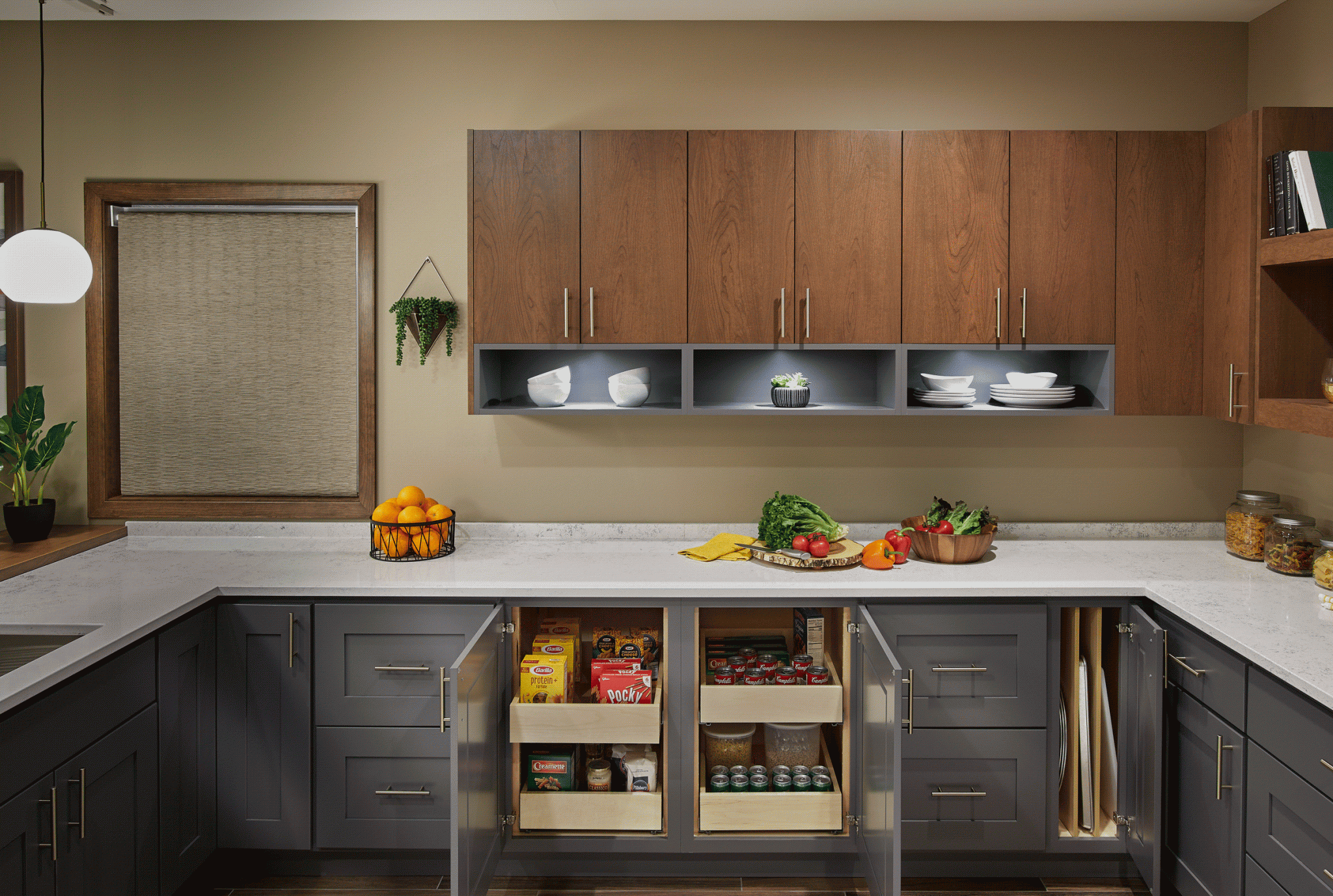 Roll Out Shelves and Tray Divides cabinet storage solution