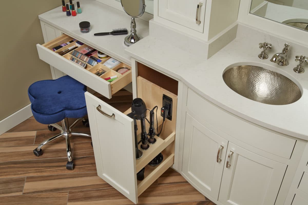 Custom Hair Tools Charging Station, and Custom, Maple Drawer Insert cabinet storage solution